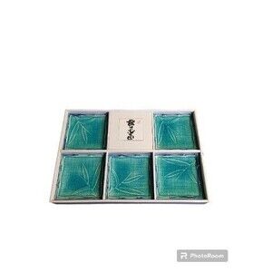 Kotobuki Japanese Celadon Crackle Glaze Bamboo Dish Set of 5 New Ceramic Plates